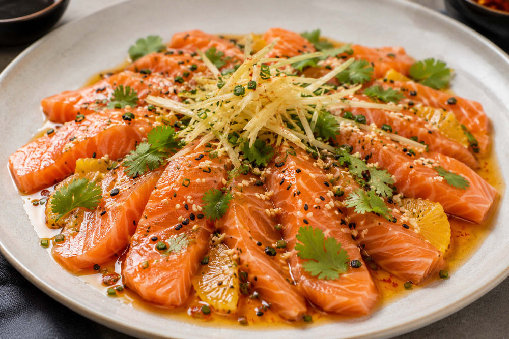 Salmon Sashimi with Ginger & Hot Sesame Oil