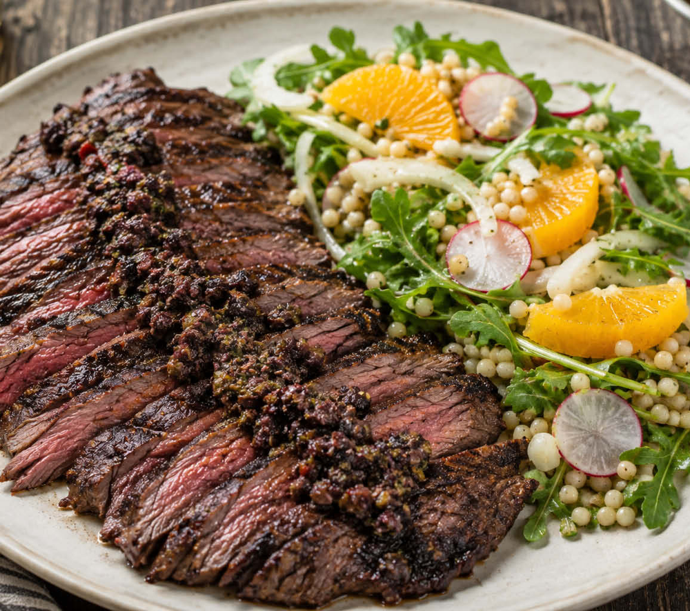Skirt Steak with Fregola-Orange Salad