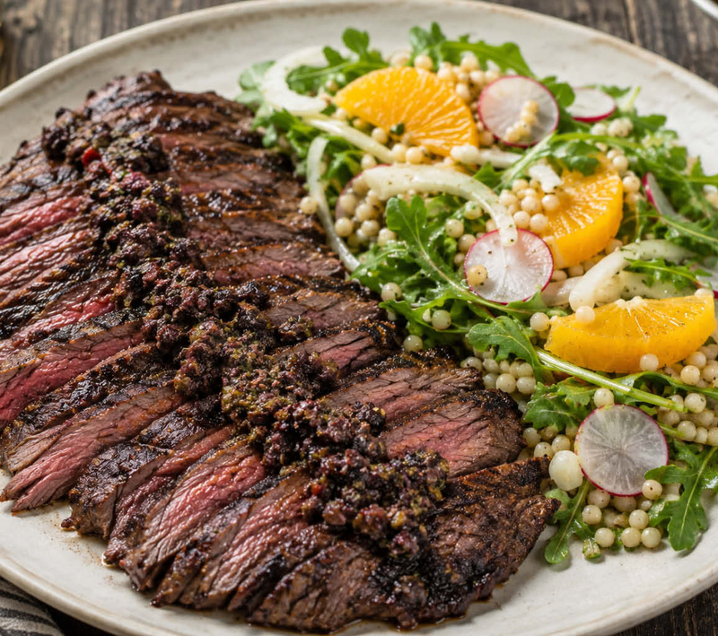 Skirt Steak with Fregola-Orange Salad