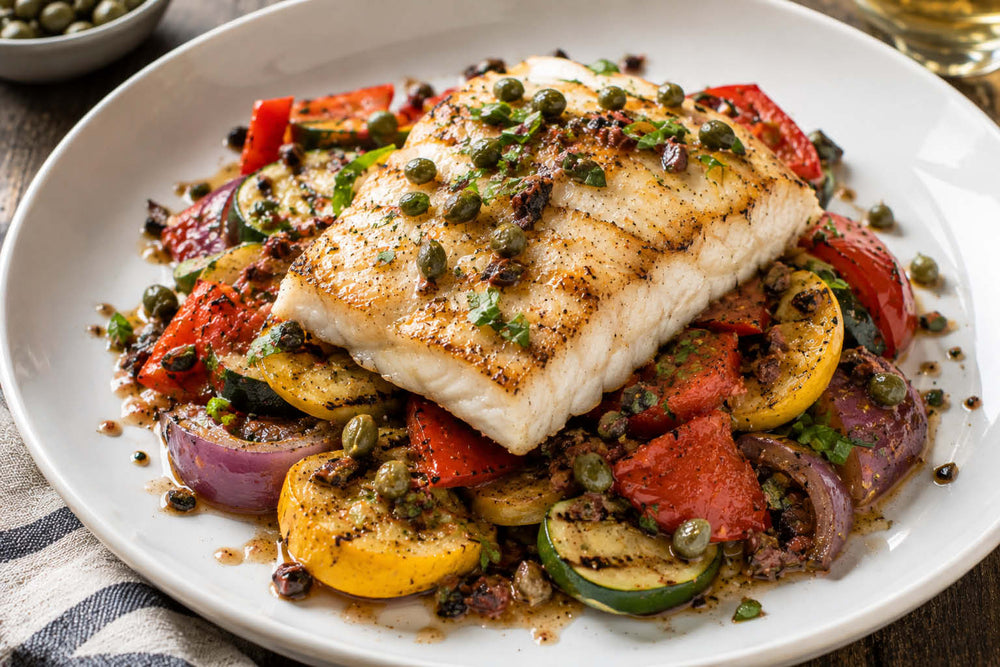 Halibut with Grilled Ratatouille