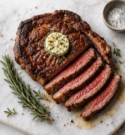 New Reverse-Seared Ribeye with Herb Butter