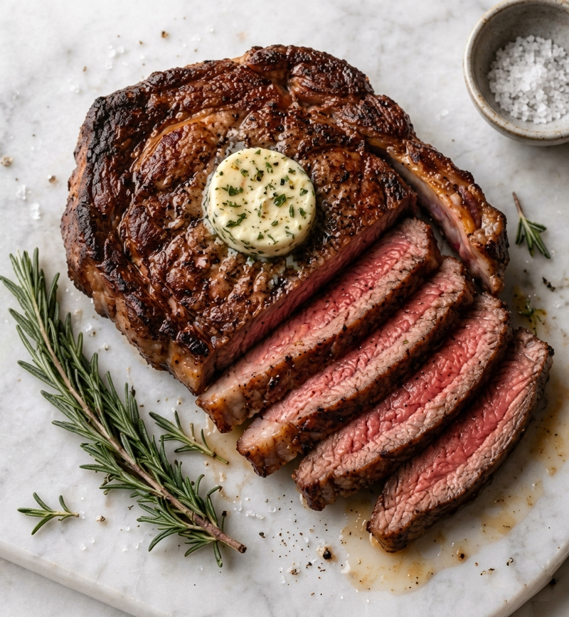 New Reverse-Seared Ribeye with Herb Butter